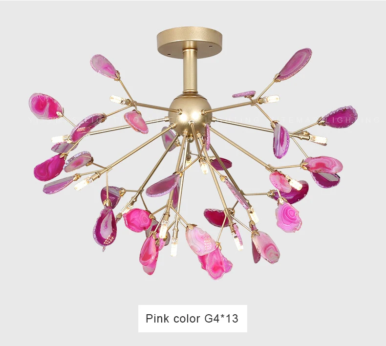 Уникальный канделябр с синим агатом, розовая Люстра для столовой, красивый декоративный кухонный светильник для фойе, завод - Цвет абажура: Pink Color
