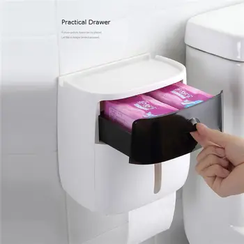 

Multi Function Wall Mount Toilet Paper Holder Roll Tissue Paper Waterproof Storage Box Mobile Small Objects Tissue Box for Home