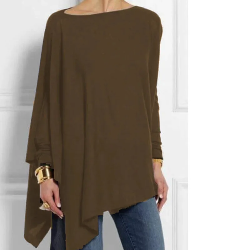 LANMREM 2020 New Women's Clothing Spring T-shirt Long Sleeve Irregular Solid Color Pullover Oversize Tops Korean Big size YH696 | Женская
