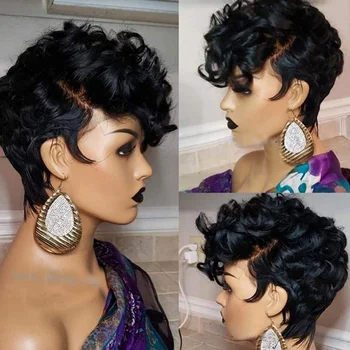 

Pixie Cut Wig 13x4 Lace Front Human Hair Wigs Short Wavy Bob Lace Front Wig 150% Brazilian Remy Pre Plucked For Women