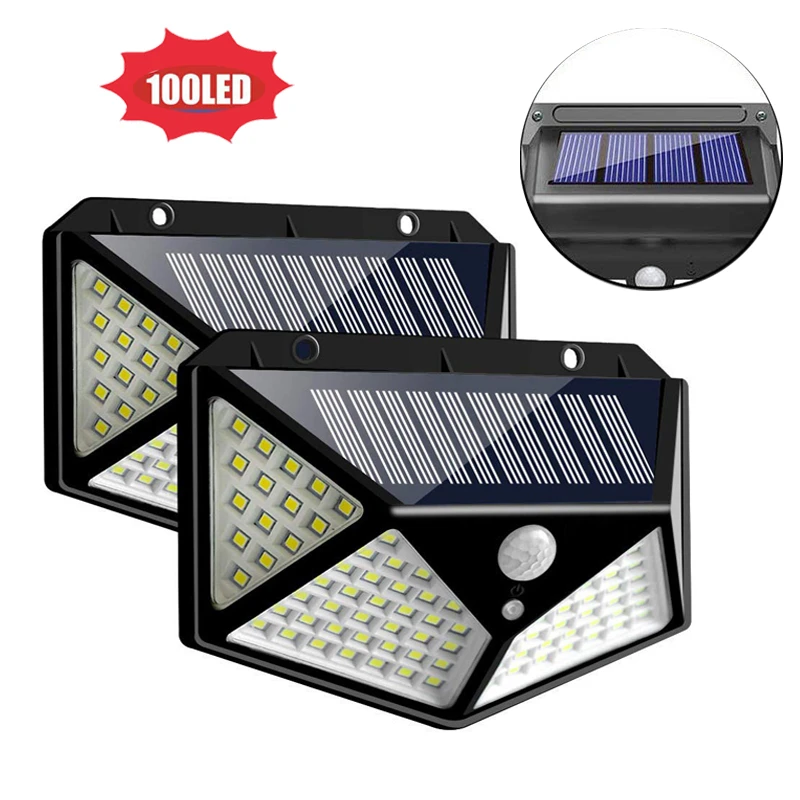 

100LED Solar Light PIR Motion Sensor Wall Lamp 3 Modes 270 Degree Waterproof Solar Powered Lights Outdoor Yard Path Garden Lamps