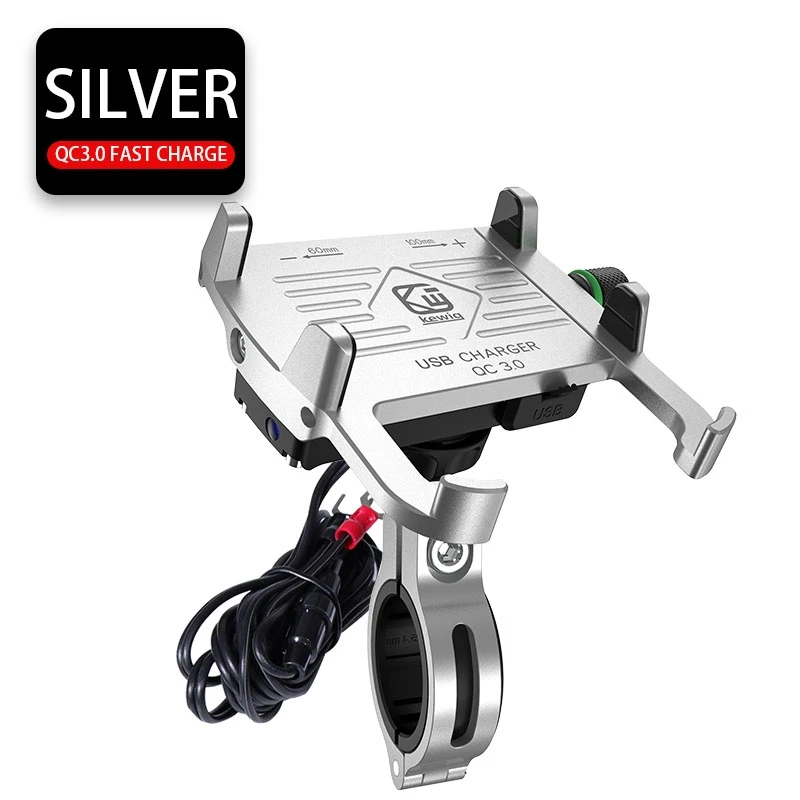 charge - Silver Arwin QC3.0 алюминиевый держатель для телефона мотоцикла с usb-зарядным устройством, кронштейн для зарядки 3-7 дюймов, крепление для мобильного телефона - Цвет: charge - Silver