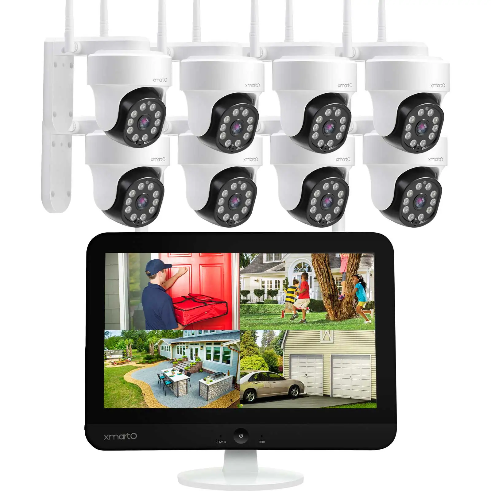 

[Auto Track PTZ Cameras] XMARTO 1296p/1080p Wireless Surveillance Security Camera System,With 12.1" Screen NVR and PTZ Cameras
