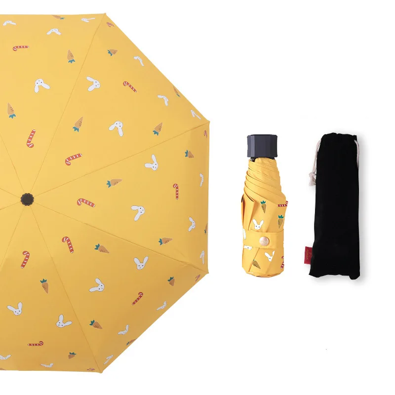YADA Ultralight Mini Cartoon Carrot&Rabbit Umbrellas Rain uv Five Folding Clear Umbrellas For Womens Windproof Umbrella YS200009
