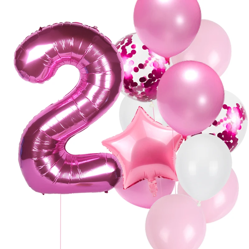 thumbnail image 1 of 12 piezas de globos para fiesta de primer cumpleaños de niña y niño, globos con números rosas, decoración de cumpleaños para niños de 1, 2, 3, 4, 5, 6, 7, 8 y 9 años, suministros para fiestas, 1 of 5