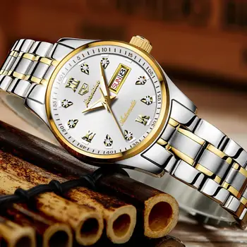 

women's automatic mechanical wristwatch luxury ladies fashion casual trending brand tungsten steel watchband with calendar clock