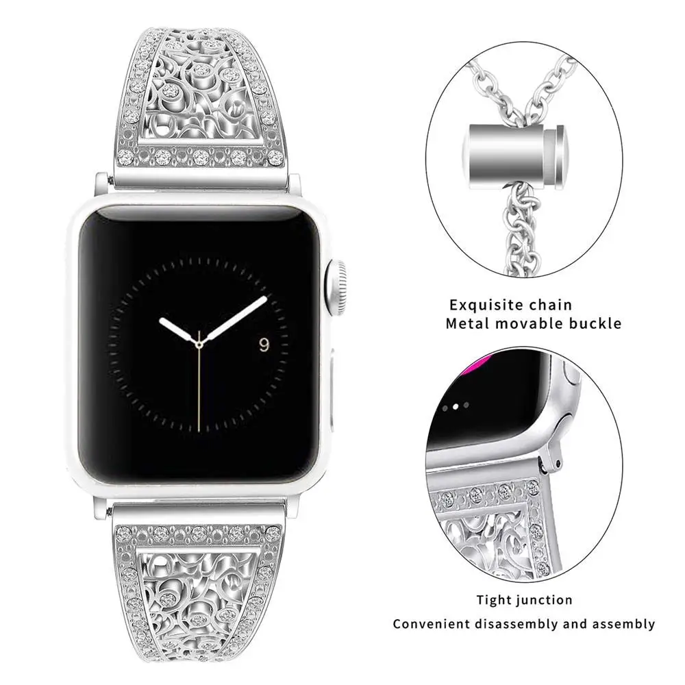 Ремешок для Apple Watch, 38 мм, 42 мм, бриллиантовый браслет из нержавеющей стали, сменный Браслет Starp+ чехол для Apple Watch, ремешок 40 мм, 44 мм