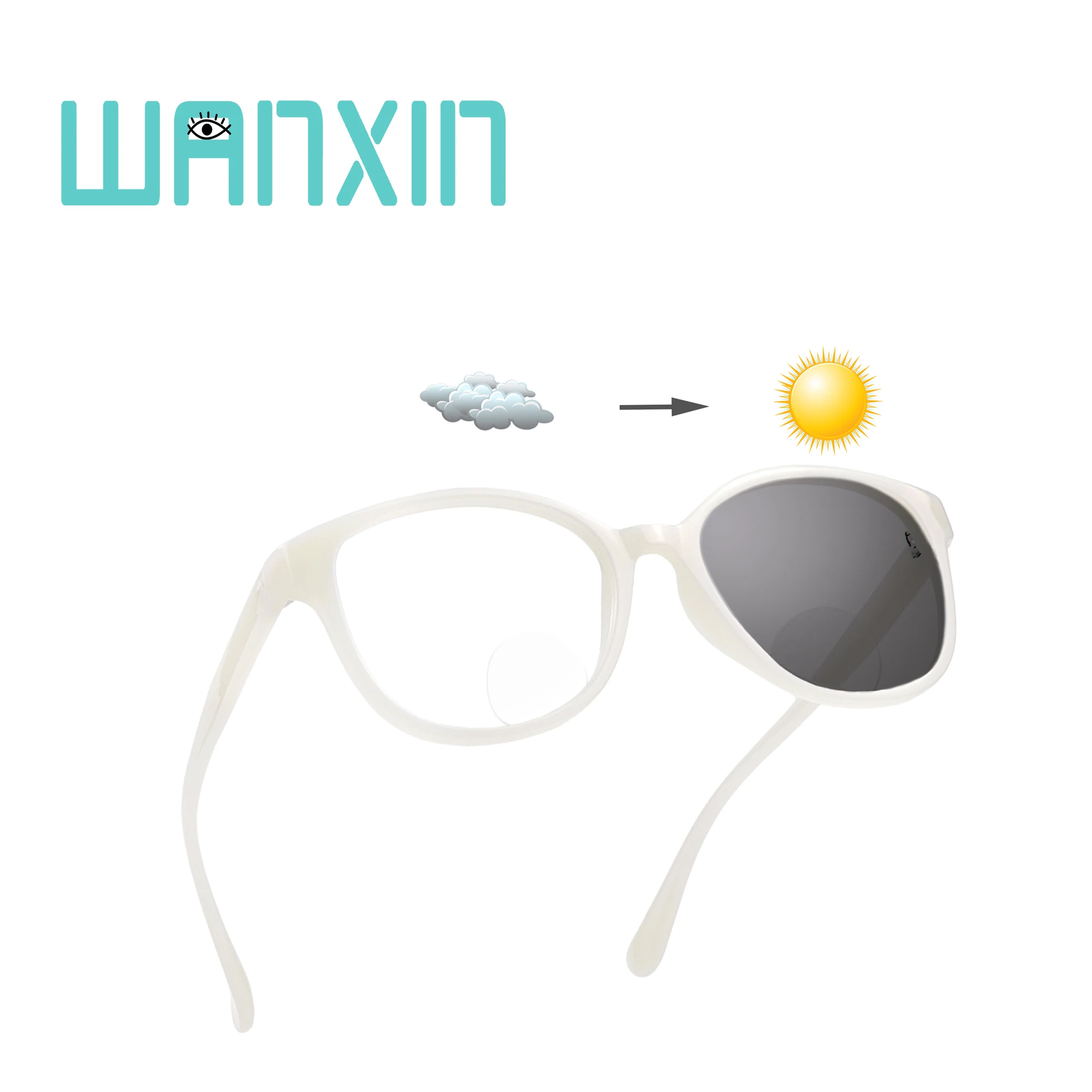 white Wanxin многофокальные очки, фотохромные темно-серые солнцезащитные очки - Frame Color: white