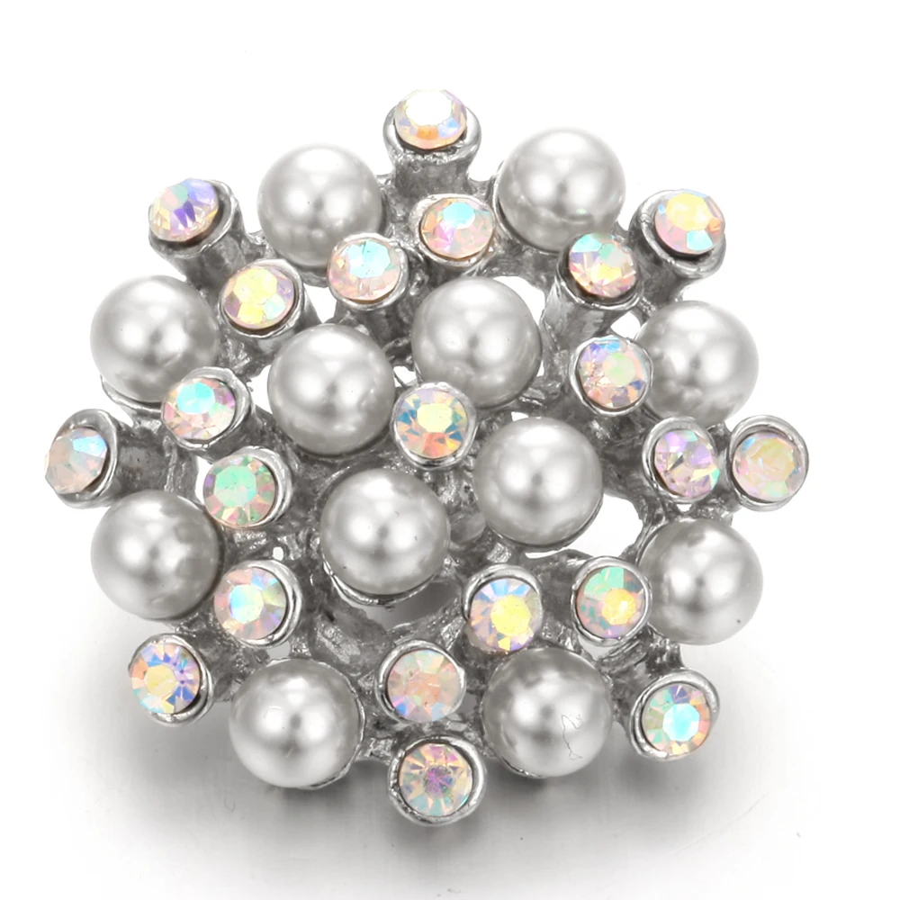 

Crystal Flower Snap Button Jewelry Big Imitation Pearl 18mm Metal Snap Buttons Fit DIY 18/20mm Snap Bracelet Jewelry Making