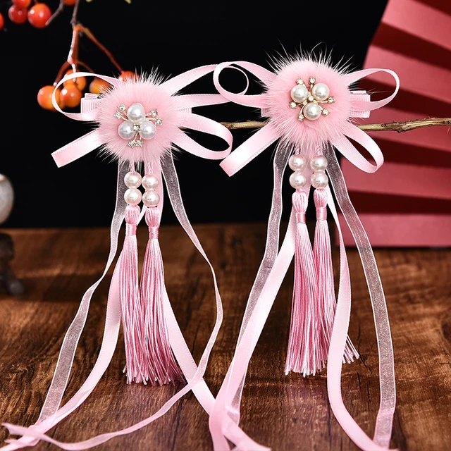 2 Pcs/Set Children Cute Pearl Hair Ball Bow Pendant Ornament Hair Clips Girls Lovely New Year Hairpin Kids Hair Accessories 11-2 Pcs