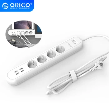 

ORICO Smart USB Power Strip Socket EU Plug Overload Switch Surge Protector 4 Outlet with USB Charger 4 Ports-1.5M Power Cord
