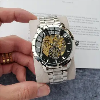 

rolex- Fashion Brand Automatic Mechanical Watches Men's Waterproof Skeleton Wrist Watch With women men Leather strap 95687