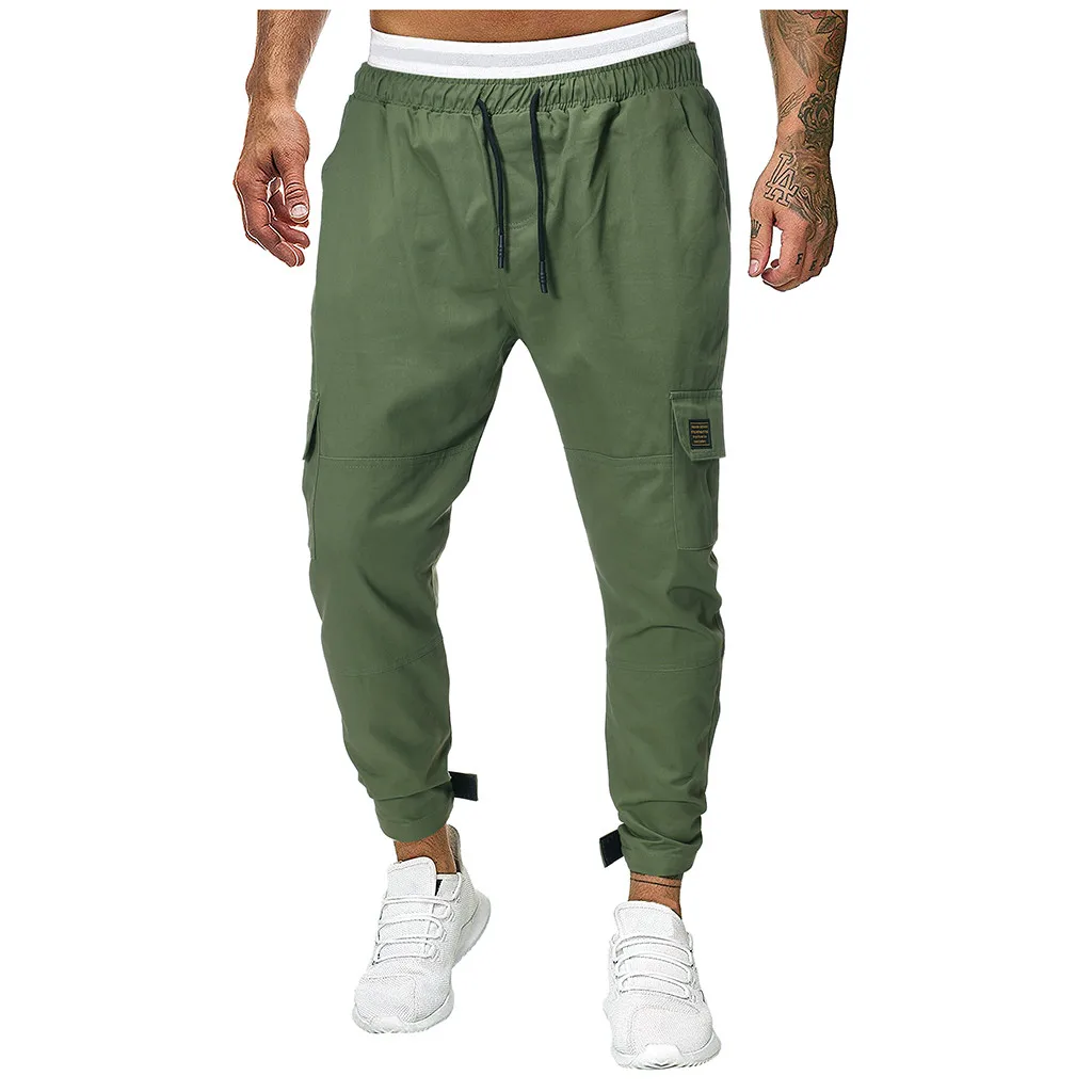 WOMAIL Fahion Splicing Men's Casual Pants Loose Straight Loose Pure Color Overalls Elastic Waists Autumn Straight Party Pants