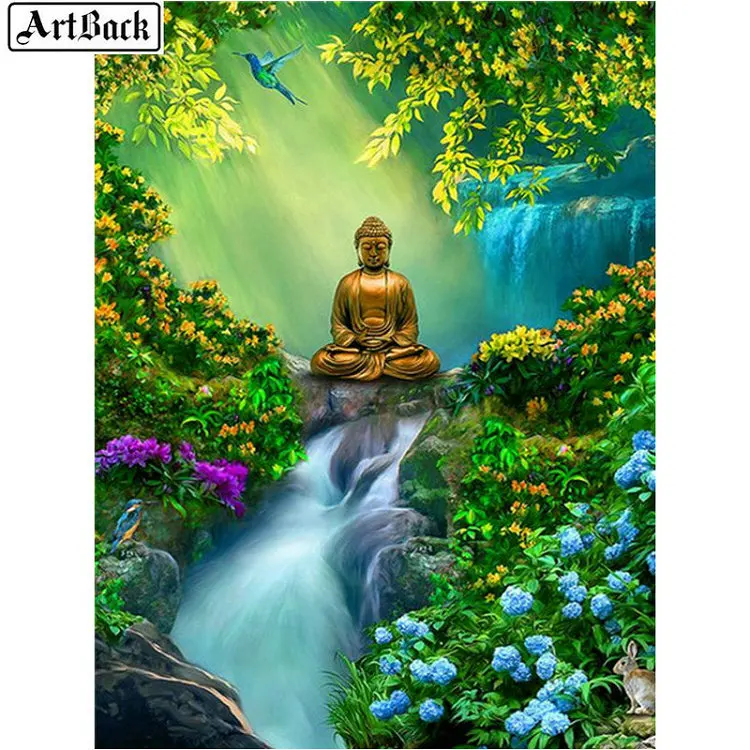 ARTBACK Religious Diamond Painting Buddha Tree Landscape Square Mosaic Embroidery Sticker Buddhism | Дом и сад