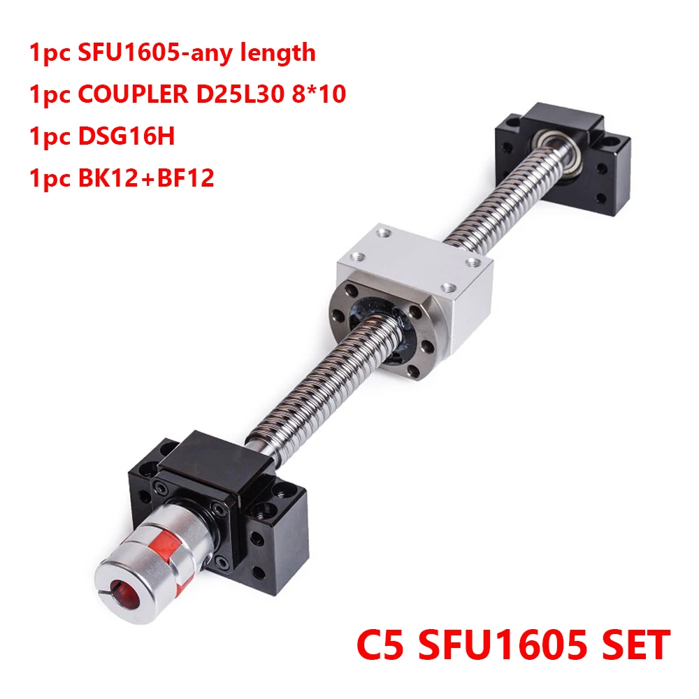 Parafuso de Esferas c5 Porca Esférica Mais Carcaça de Porca bk Bf12 Suporte Final Mais Acoplador Rm1605 Mais 1605 Conjunto 550 300 700 Extremidade Usinada