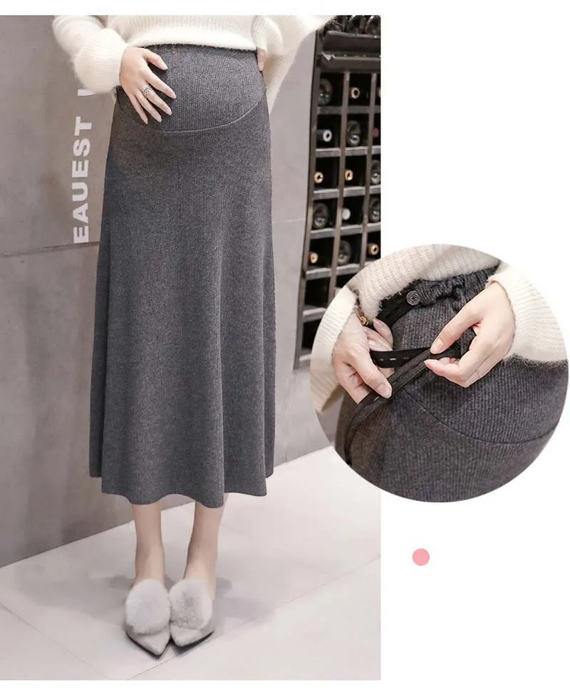 Maternity Skirt for Pregnant Women Autumn and Winter Belly Support Knitted High Waisted Pregnancy Skirts JOYRAY.B