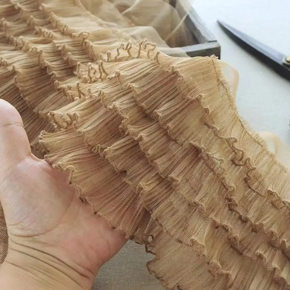 15CM Wide Tulle Five Layesr Pleated Mesh Fabric Embroidery Fringe Ribbon Lace Collar Edge Ruffle Trim Dress Guipure Sewing Decor