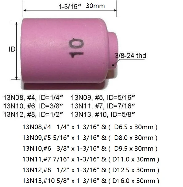 TIG глинозема сопло керамический Sheild чашка 13N13 10 # Fit сварочный фонарь расходные