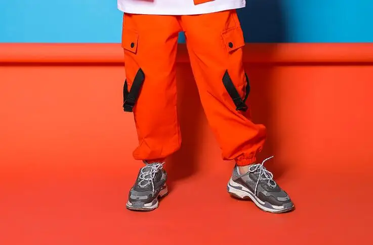 Pants Крутая детская одежда в стиле хип-хоп Оранжевая Куртка с карманами верхняя куртка повседневные брюки-карго для бега для девочек и мальчиков, костюм для джазовых танцев, одежда - Цвет: Pants