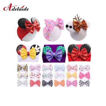 

7" Oversized Hair Bows Headwrap Polka Dot Fruit Printed Girls Minnie Ears Headwear Big Hair Bow Turban Kids Hair Accessories