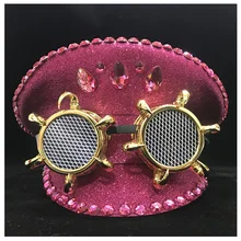 Женский стимпанк розовый шлем полиции с золотыми шестеренками очки представление военная шляпа Детская атласная фуражка капитана душ клуб косплей часть шляпа 3 размера