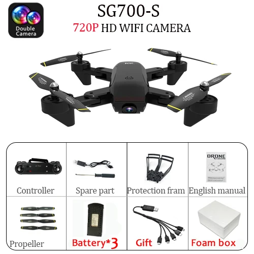 SG700S 4K Дрон с камерой Wi-Fi Fpv Дрон Hd оптический поток Двойная камера с жестом фотография режим удержания высоты SG700 SG700D - Цвет: Black 720P 3B Foam