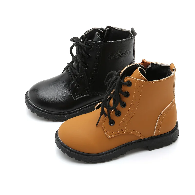 Winter New Boys Boots Warm Plus velvet Children Martin boots Kids Boots Casual Leather Shoes 4 5 6 7 8 9 10-14T Black Brown