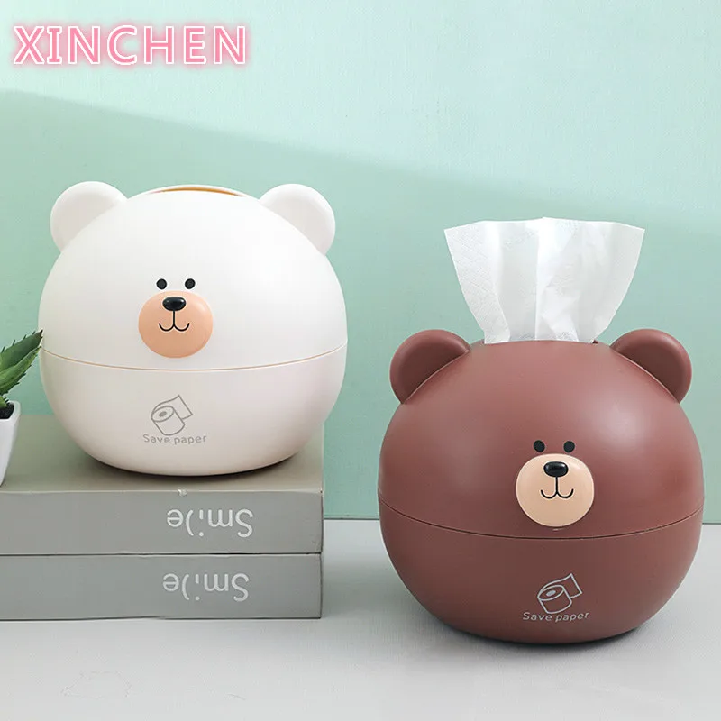 

Nordic Cartoon Plastic Tissue Box Cover Cute Bear Roll Paper Draw Paper Storage Box Creative Living Room Household Napkin Holder
