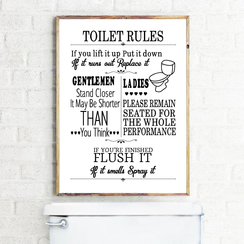 Bathroom Prints Wall Art Poster Funny Humor Home Toilet Pictures Modern Framed