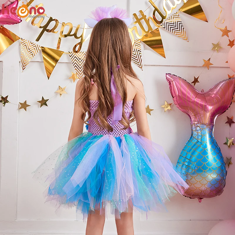 Conjunto de disfraz de sirena para niñas, vestido de princesa para  cumpleaños, Halloween, ropa de fiesta de verano, tutú, 2 a 10t, 3 uds. -  AliExpress