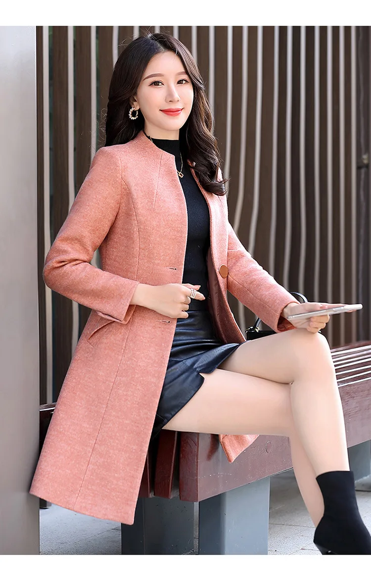 Элегантное модное элегантное шерстяное пальто средней длины для женщин, осень и зима, стиль, корейский стиль, приталенное, универсальное, шерстяное