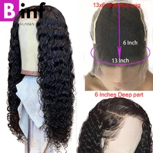 Бразильская глубокая волна Синтетические волосы на кружеве парик 13x6 Синтетические волосы на кружеве парики из натуральных волос на кружевной глубокий часть предварительно вырезанные с детскими волосами, не Волосы remy для Для женщин