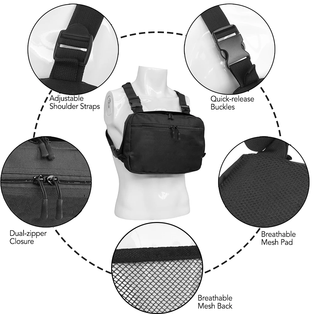 Men Outdoor Tactical Adjustable Chest Rig Shoulder Bag Front Bag Pack Camping Hunting Pouches Phone Case Pocket Back Pack