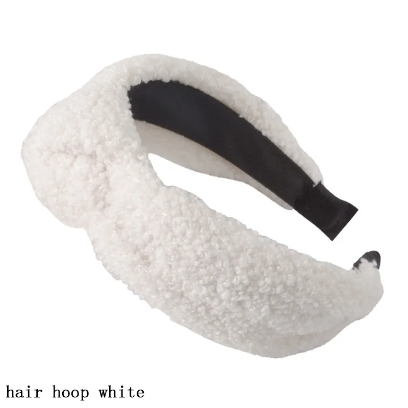 hair hoop white Зимние плюшевые повязки для волос для женщин, яркие цвета, широкая повязка на голову для девушек, ободок для волос, обруч для волос, головные уборы, аксессуары для волос - Цвет: hair hoop white
