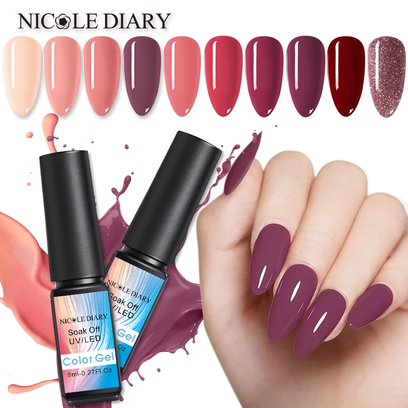 NICOLE DIARY Rose Gold Nail Gel Glitter LED UV Sequins Soak Off Polish Vernis Semi Permanent Gellak | Красота и здоровье