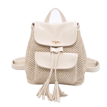 

New Women's Fashion Wild Solid Weaving Tassel Backpack With Shoulders 2019 Female Ladies Girls High Quanlity Casual Backpacks