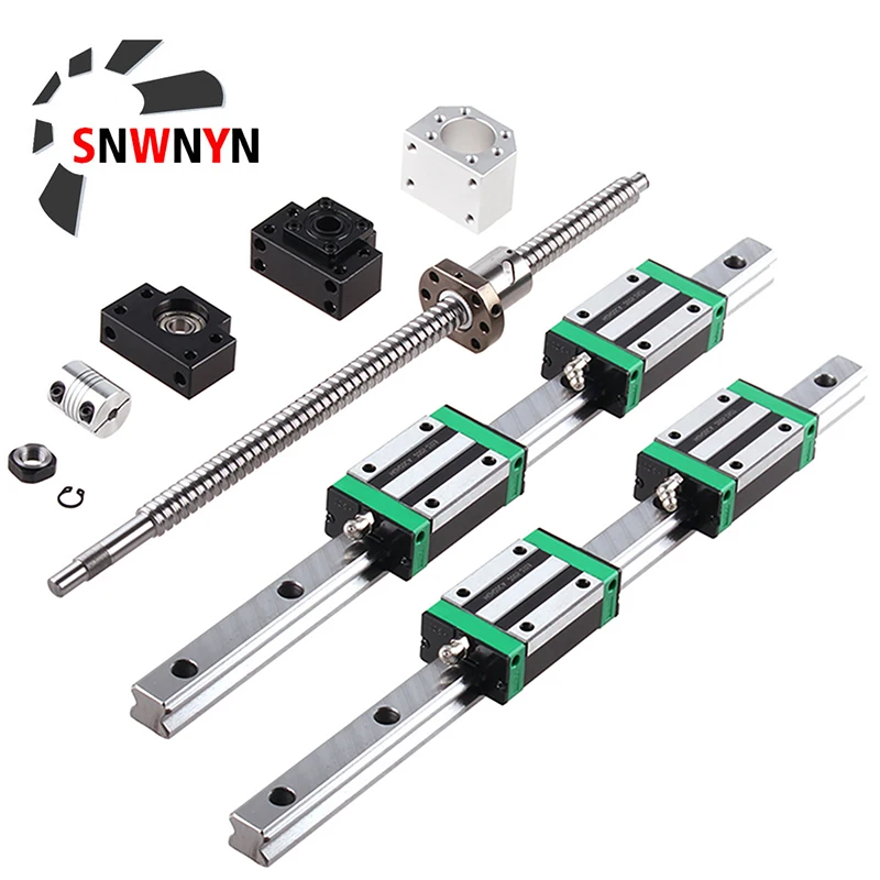 2PC HGR20 Linear Square Rail+4PC HGH20CA Slides Carriage+1PC SFU1605 Ball Screw+BK/BF12 End Support+Coupling+Nut Housing CNC Set