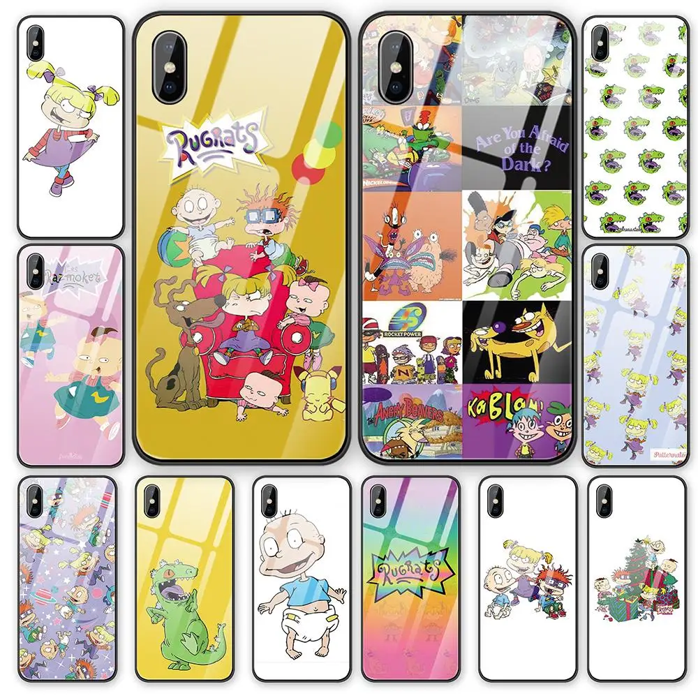 

luxury cartoon Rugrats amine lovely Tempered glass Phone Case for iphone 6 6S 7 8 Plus 5 5s SE X XR XS XSMAX