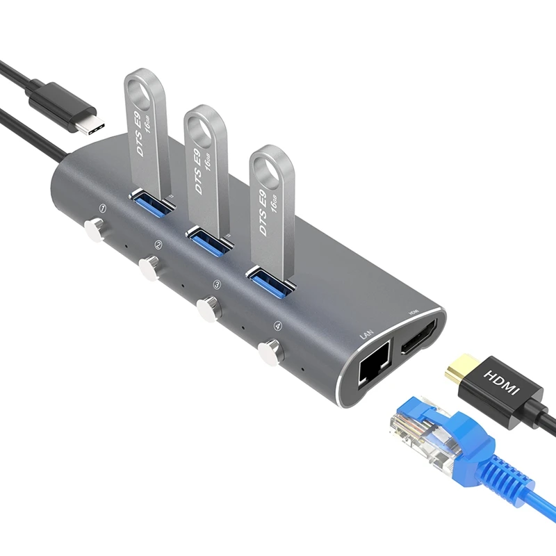 Тип-C док-станция для 6-в-1 конвертер Тип с разъемами типа C и Hdmi гигабитный сетевой карты