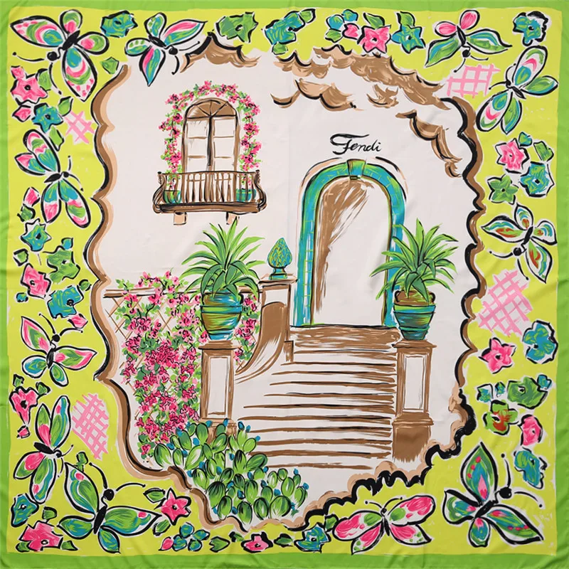 Европейский и американский шелковый шарф с бабочкой 130 см женский саржевый Шелковый большой шарф шаль шарф