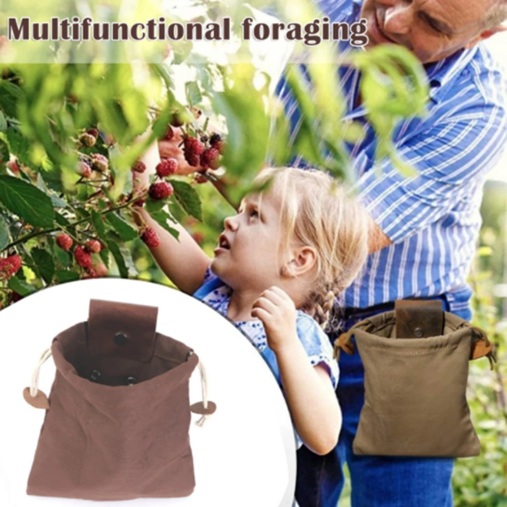 

Leather Canvas Pouch Multifunctional Outdoor Foraging Bag Jungle Fruit Picking Storage Bags For Gardening Practical Accessories