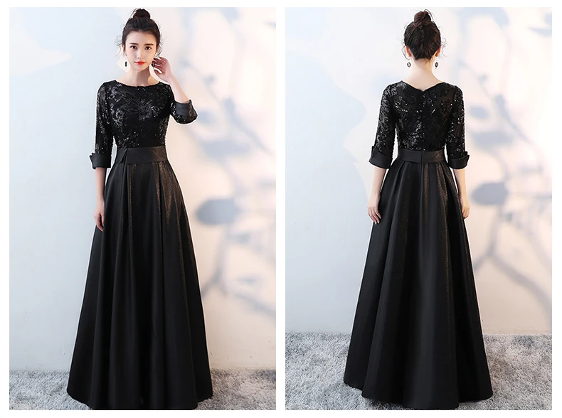 evening maxi dresses U1046 Vintage Long Dress O-Neck Evening Dresses Satin A-line Robe De Soiree Elegant Women Formal Wedding Party Gown plus size evening dresses