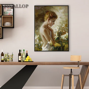 

Nude Art Oil Painting On Canvas Girl and flower Print Poster Wall Pictures for Living Room Modern Home Decoration Paintings