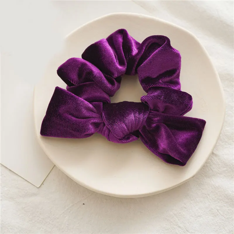 flower hair clips Soft Velvet Hair Scrunchies Elastic Hair Rope Ties Solid Color Ponytail Holder Women Headwear Red White Pink Hair Accessories silver hair clips Hair Accessories