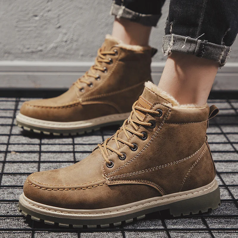

2019 New Style Winter Winter New Style Men plus Cotton Martin Boots Trend Hight-top England MEN'S Shoes Leather Worker Boot