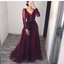 Бургундские вечерние платья с длинными рукавами ручной работы, украшенные бисером, платье для выпускного вечера, Дубай, вечернее бархатное платье, Vestido de Fiesta
