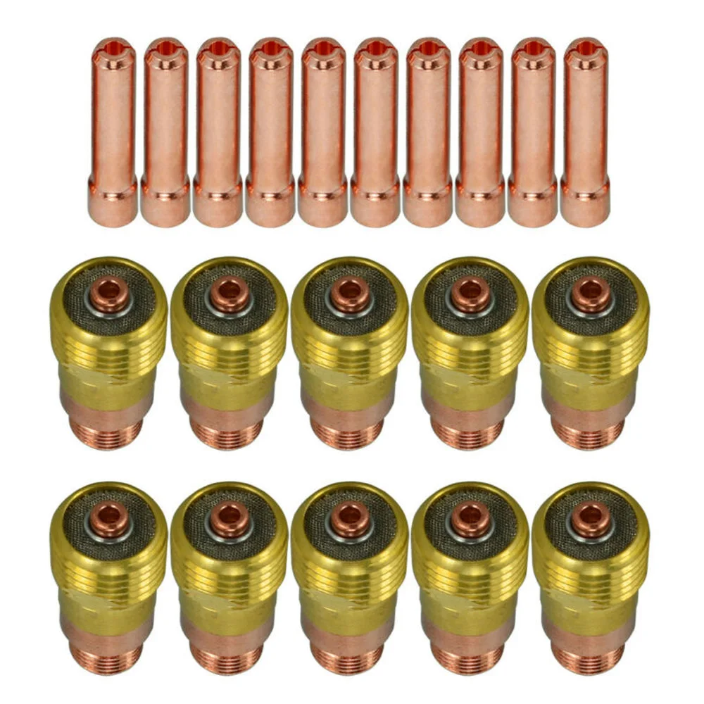20 piezas-consumibles de soldadura de soplete de soldadura TIG duradero, TIG Stubby Gas Lens 17GL332 10N24S 3/32 y Tig Collet Kit DB SR WP 17 18 26 ► Foto 1/4