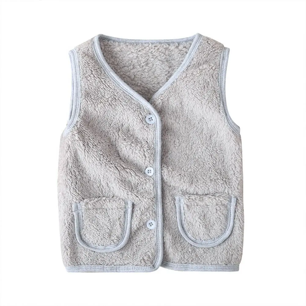 Серый 1-6Y Toddler Kids Baby Boy Girl Sleeveless Solid Color Velvet Fur Warm Vest Waistcoat Outwear Children Clothes - Цвет: Серый