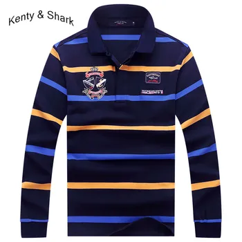 

Kenty Shark Brand Polo Shirt Men Long Sleeve Stripes Casual Men's Polo Shirts Gift for Husband/Father 100% Cotton Polo for Male