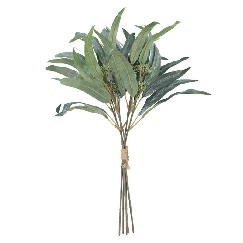 Artificial Eucalyptus Leaf Spray Branch Wedding Party Home Decor DIY Fake Flower arrangement plant White/Red/Gray Green - Color: C